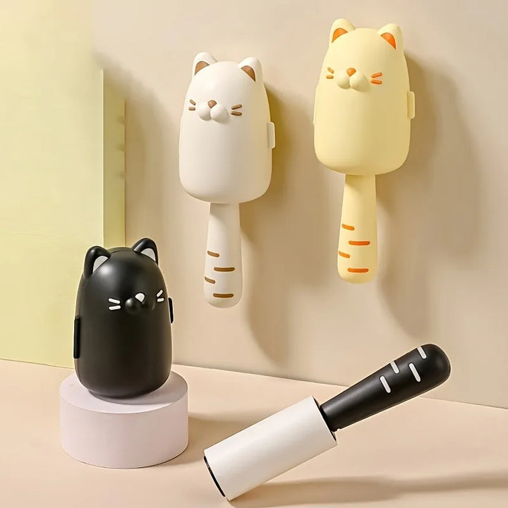 FellFixx Rouleau à peluches Chat | Éliminateur de poils d'animaux au design de chat | Portable & Réutilisable | Pour vêtements & meubles
