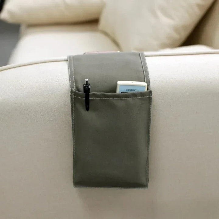 Organisateur de lit Restivo en toile de coton | Rangement suspendu avec poches | Pour télécommande, livres et accessoires – environ 30×20×10 cm