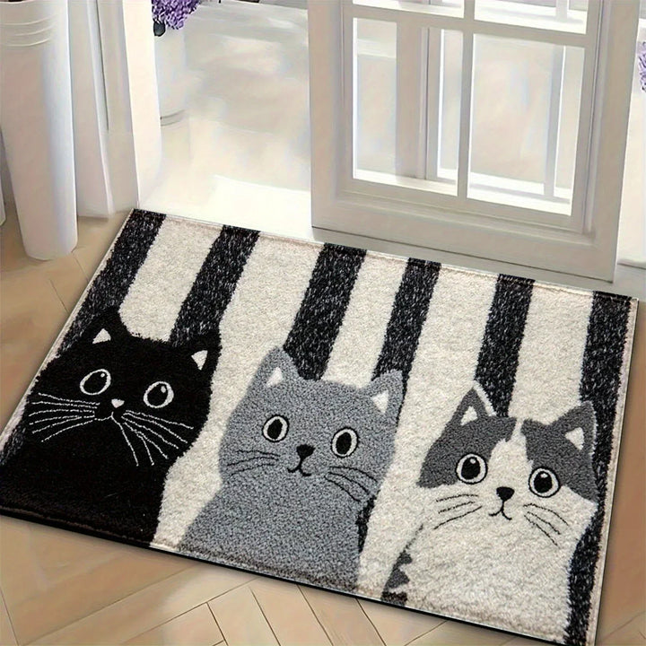 Tapis pour Chats Miyono | Doux & Imperméable | Tapis antidérapant avec motifs rayés & chats en cartoon | Pour chambre, couloir & salon