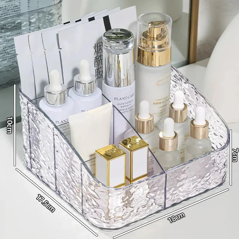 Boîte Organisatrice de Maquillage ClaryLux | Design Ondes d'Eau | Grande Capacité | Forme Trapézoïdale Ouverte
