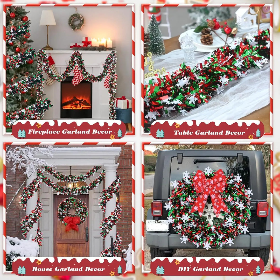 Guirlande de Noël FrostGlanz | 2 m de lametta flocon de neige | Paillettes métalliques | Décoration pour arbre, plafond et fête