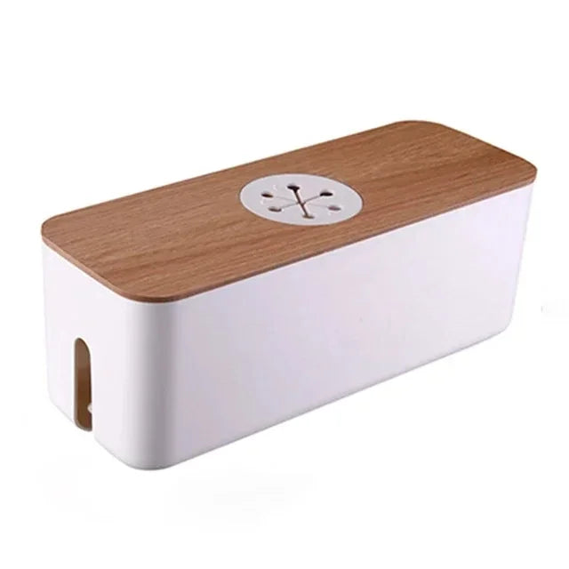 Boîte à câbles OrgaWood | Organisateur de bureau en bois et plastique | Pour chargeurs, câbles et accessoires | 29,5×11,4×11 cm