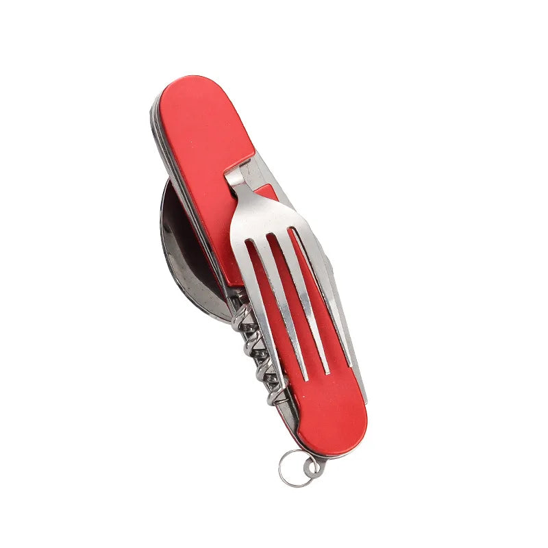 Set de couverts 4-en-1 Camplico pour extérieur | Cuillère, fourchette, couteau & décapsuleur pliables | Acier inoxydable & compact | Pour le camping & les voyages