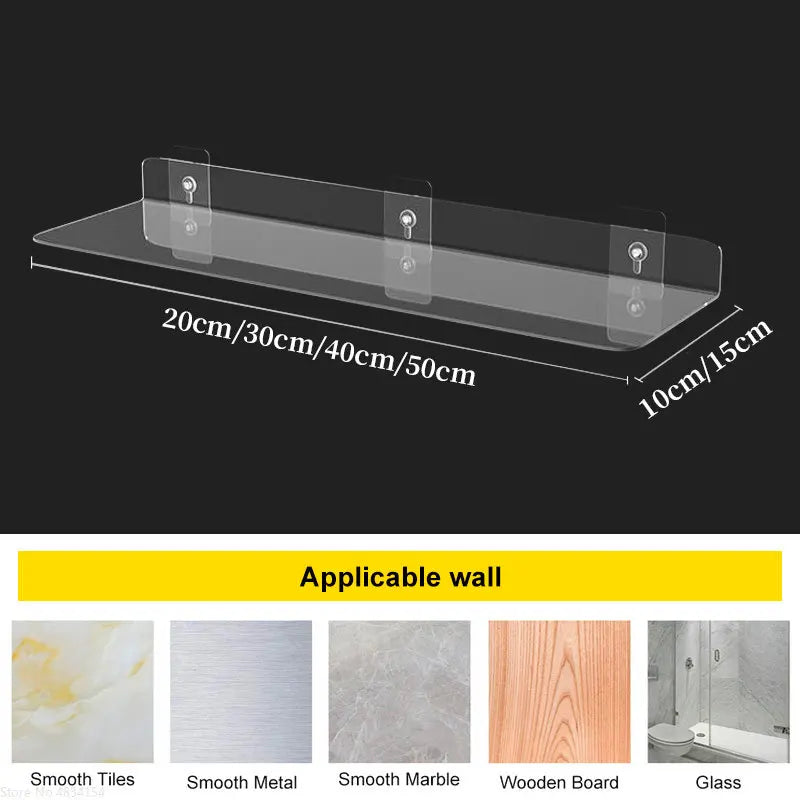 ClearEdge Living | Étagère murale en acrylique | Étagère flottante transparente pour salle de bain, cuisine et salon | 20–50 cm | Rangement gain de place