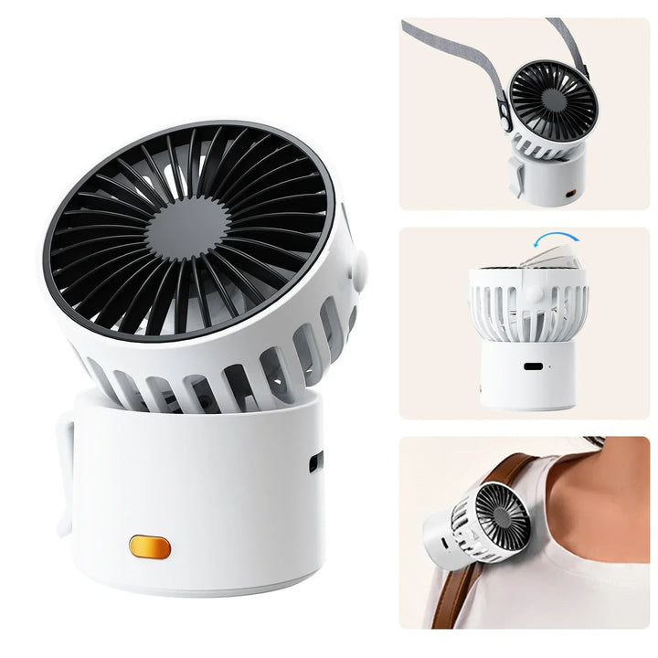 Mini-Ventilateur CoolEase GoClip | Ventilateur USB-C portable avec batterie de 1000 mAh | À porter autour du cou, à clipser ou à poser | Fraîcheur estivale 3-en-1 pour vos déplacements