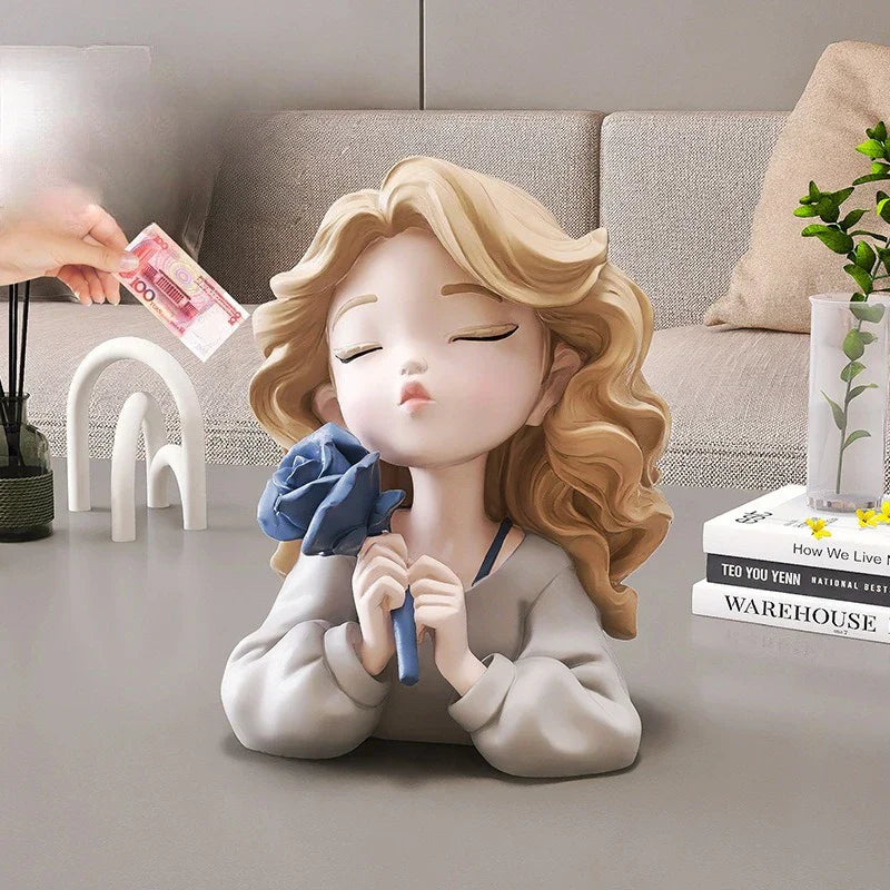 Florina Grace | Figurine décorative fille avec fleur | Statue en résine | Accessoire de maison élégant & idée cadeau
