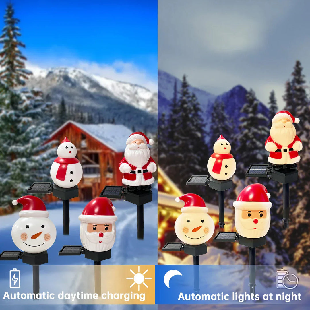 Lampe de jardin solaire | Père Noël & Bonhomme de neige | Lumière d'extérieur LED | Étanche & Extérieur