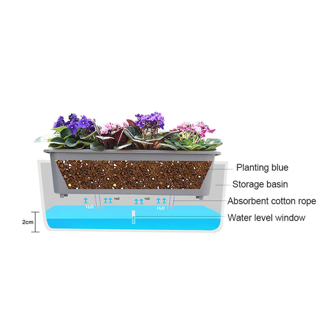 AquaBloom | Pot de fleurs auto-arrosant | Avec indicateur de niveau d'eau | 43,5 × 12 × 11 cm