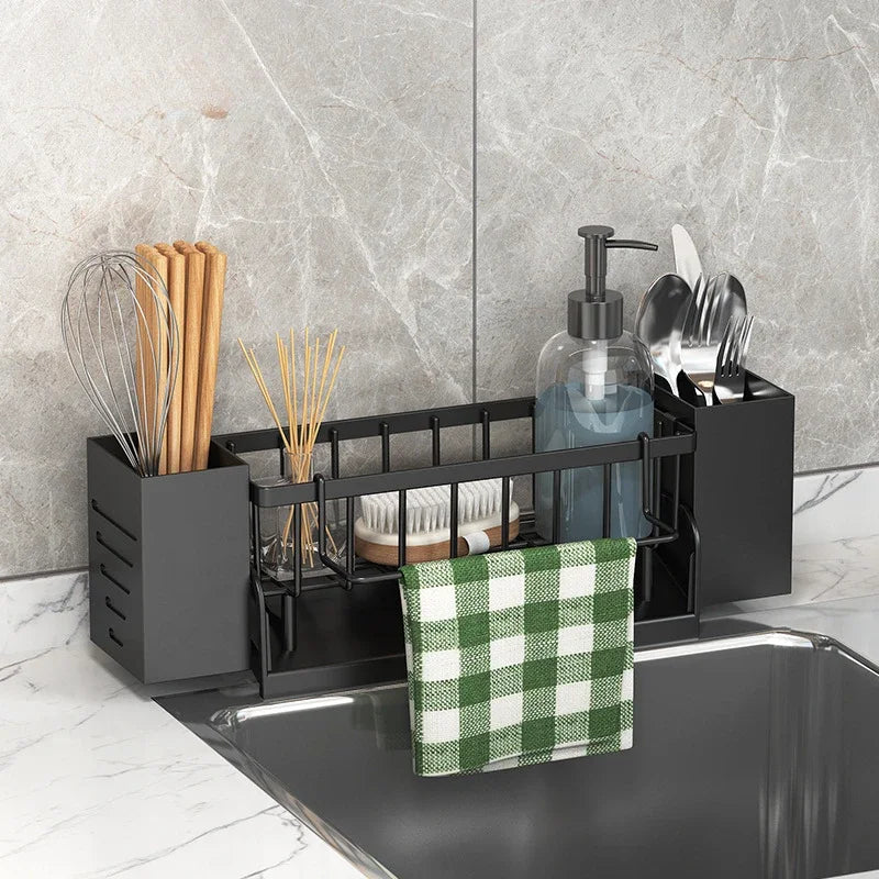 Organisateur de lavabo Ordinaqua | Auto-drainant | Support pour éponge, savon & torchons | Extensible & Hygiénique | Plastique ABS