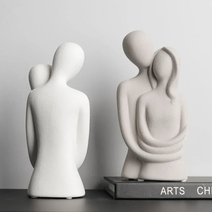 AMORIA Sculpture Couple | Nordique Abstrait | Céramique Mate | Blanc & Gris