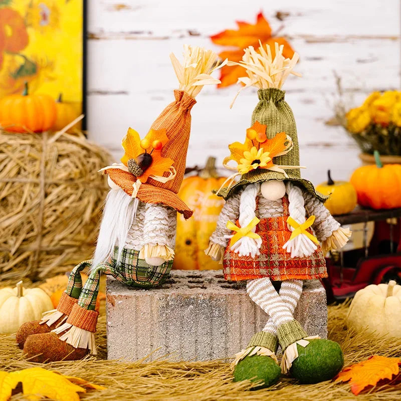 Gnome d'Halloween avec Citrouille | Avec Citrouille, Tournesol & Feuille d'Érable | Figurine décorative pour Action de Grâce & Automne
