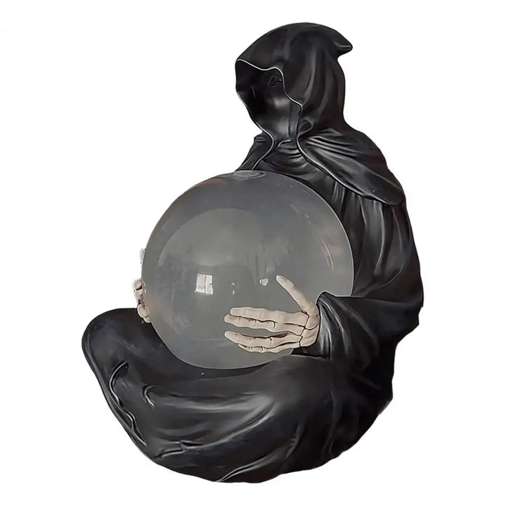 Décoration Halloween Noctora | Boule de cristal avec lumière LED | Statue de faucheuse gothique 15 cm