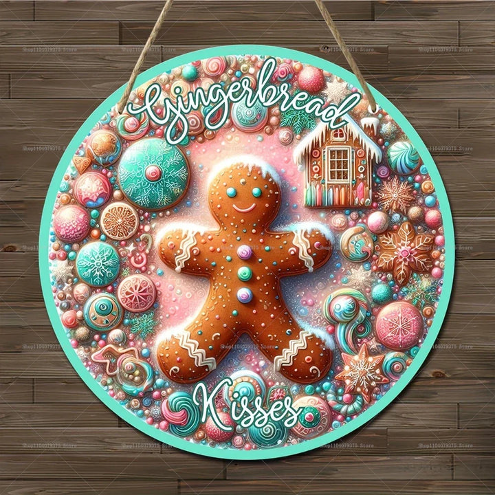 Panneau de Noël en Bois | Suspension Ronde avec Bonhomme de Neige & Père Noël | Décoration de Porte & Mur