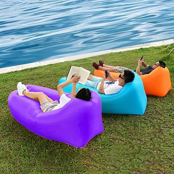 Canapé de salon gonflable | Sans pompe & avec appui-tête | AirLoungeGo Canapé d'extérieur 190×70 cm – Portable & Imperméable