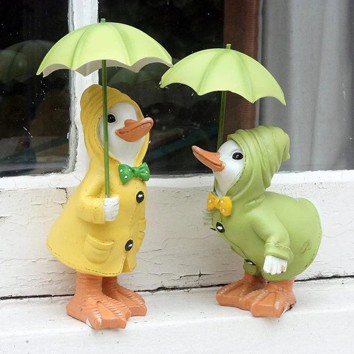 Figurines de jardin Canards 2 pièces | Peints à la main | Résine résistante aux intempéries | 12x6 cm