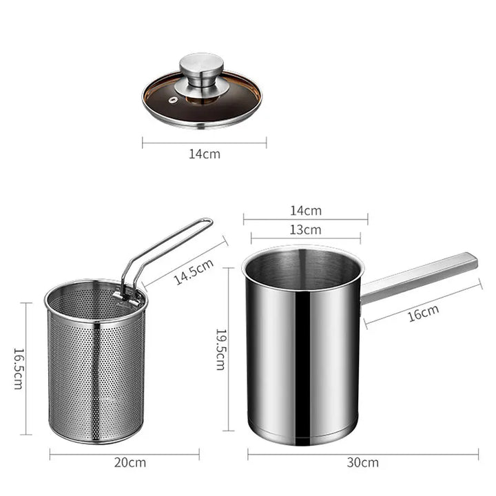 Frittier-Topf Kujira ProFry | Casserole en acier inoxydable avec passoire & couvercle | Pour Tempura, frites, pâtes & plus | Ø environ 24 cm