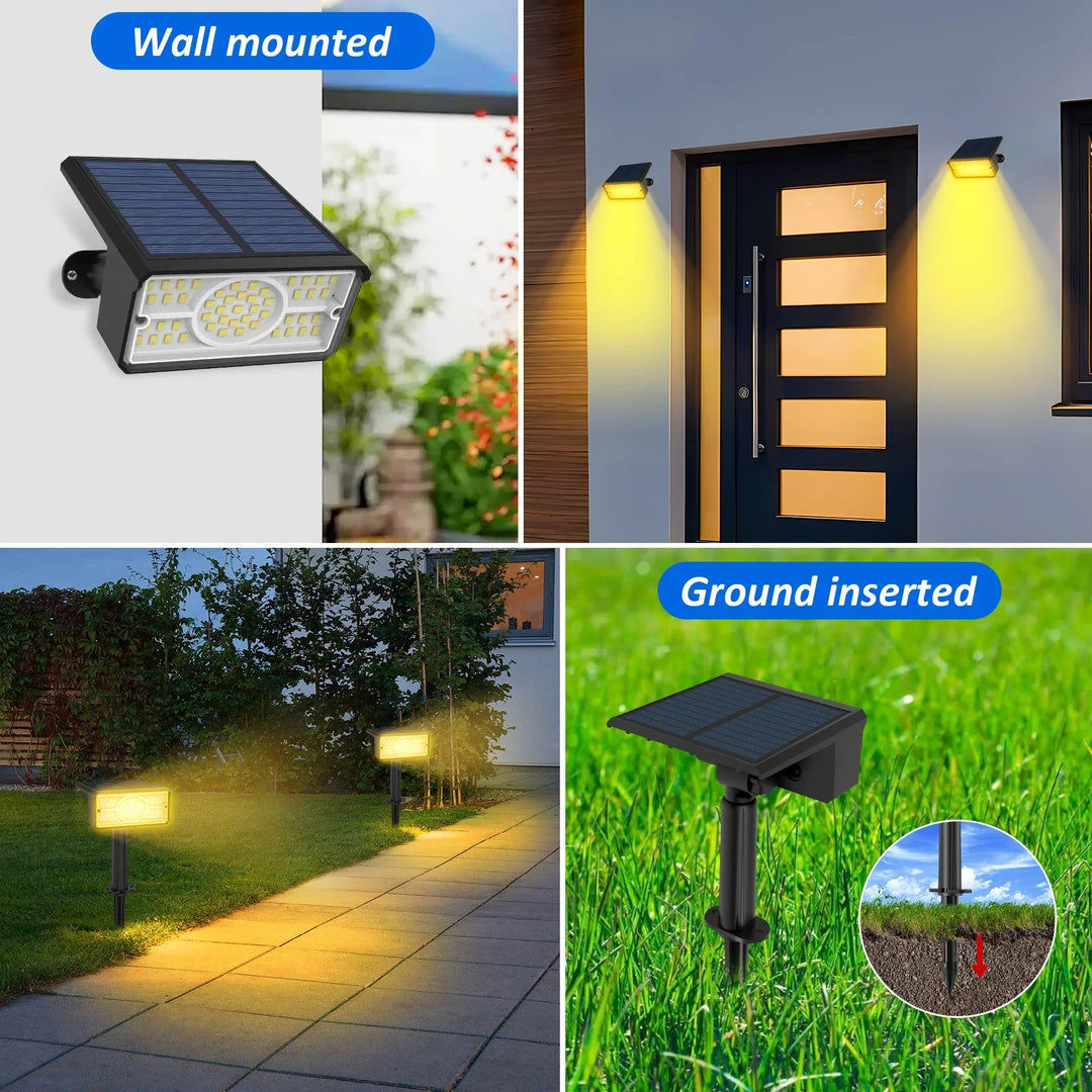 Solara LED Projecteur Solaire | 4 Couleurs de Lumière | 49 LEDs | Étanche IP65 | Économique avec Panneau Solaire