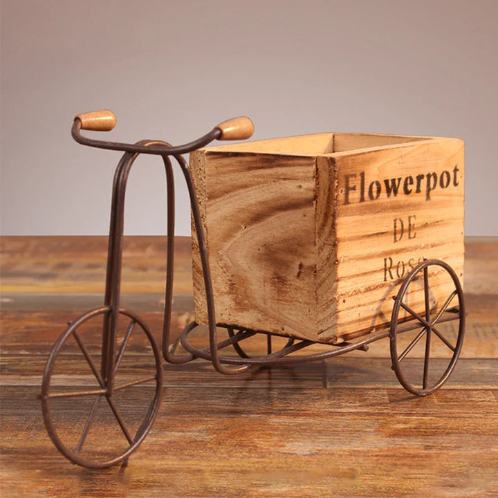 VeloFlora | Pot de fleurs rétro en design de vélo en bois | Support de plantes créatif | Pour la maison et le jardin