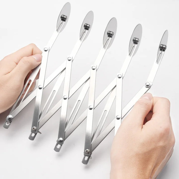 SlicePro™ Couteau à pâte en acier inoxydable | Pliable & Réglable | 3 à 7 Roues | Portionnement parfait pour Pizza, Pâtisseries & Pâtes
