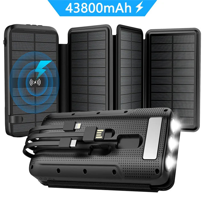Batterie Solaire VoltCore X Pro 43800mAh | Charge Rapide 20W | Charge Sans Fil 10W | Câbles Intégrés & Lampe LED | Extérieur & Voyage