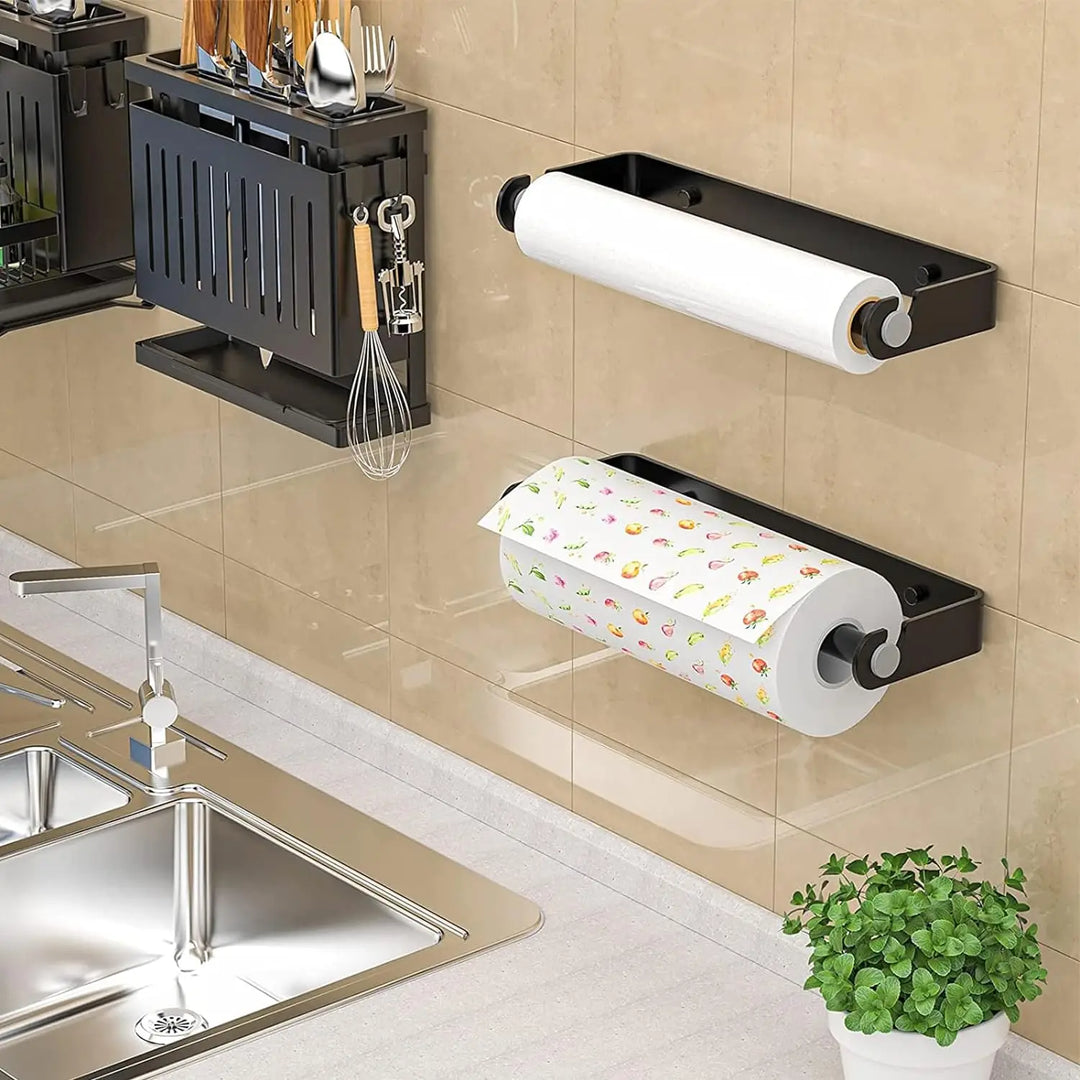 Organiva DuoRoll Support de rouleau de cuisine mural | Avec compartiment pour film | Gain de place & Pratique | Cuisine & Salle de bain
