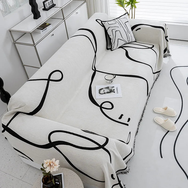 Velvyn | Housse de canapé en chenille | Housse complète de canapé et couverture en noir | Anti-poussière, doux et polyvalent | Lavable et facile d'entretien