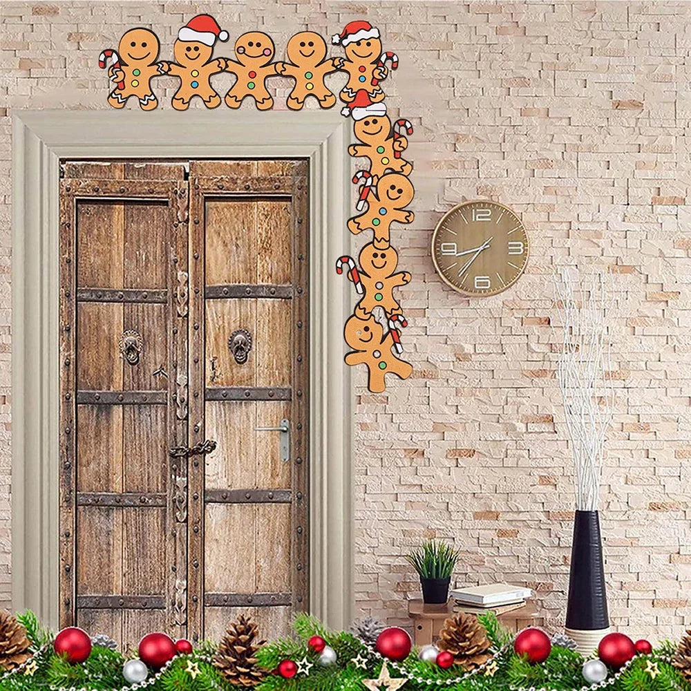 SweetJoy Bonhomme en pain d'épice Décoration de porte | Avec bonnet de Noël & canne en sucre | Décoration de Noël pour cadres de porte & murs