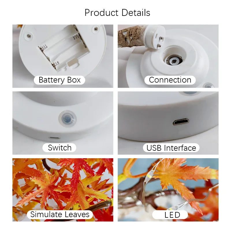 Lampe LED Erable | Deko Bonsai avec lumières | USB/Pile | Décoration Automne & de Table