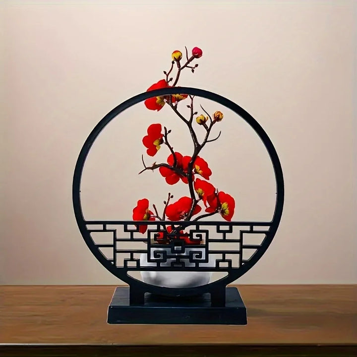 Kunst-Bonsai Prunus Élégance | Design de fleurs de prunier | Avec socle décoratif en paravent | 32 cm décoration de table