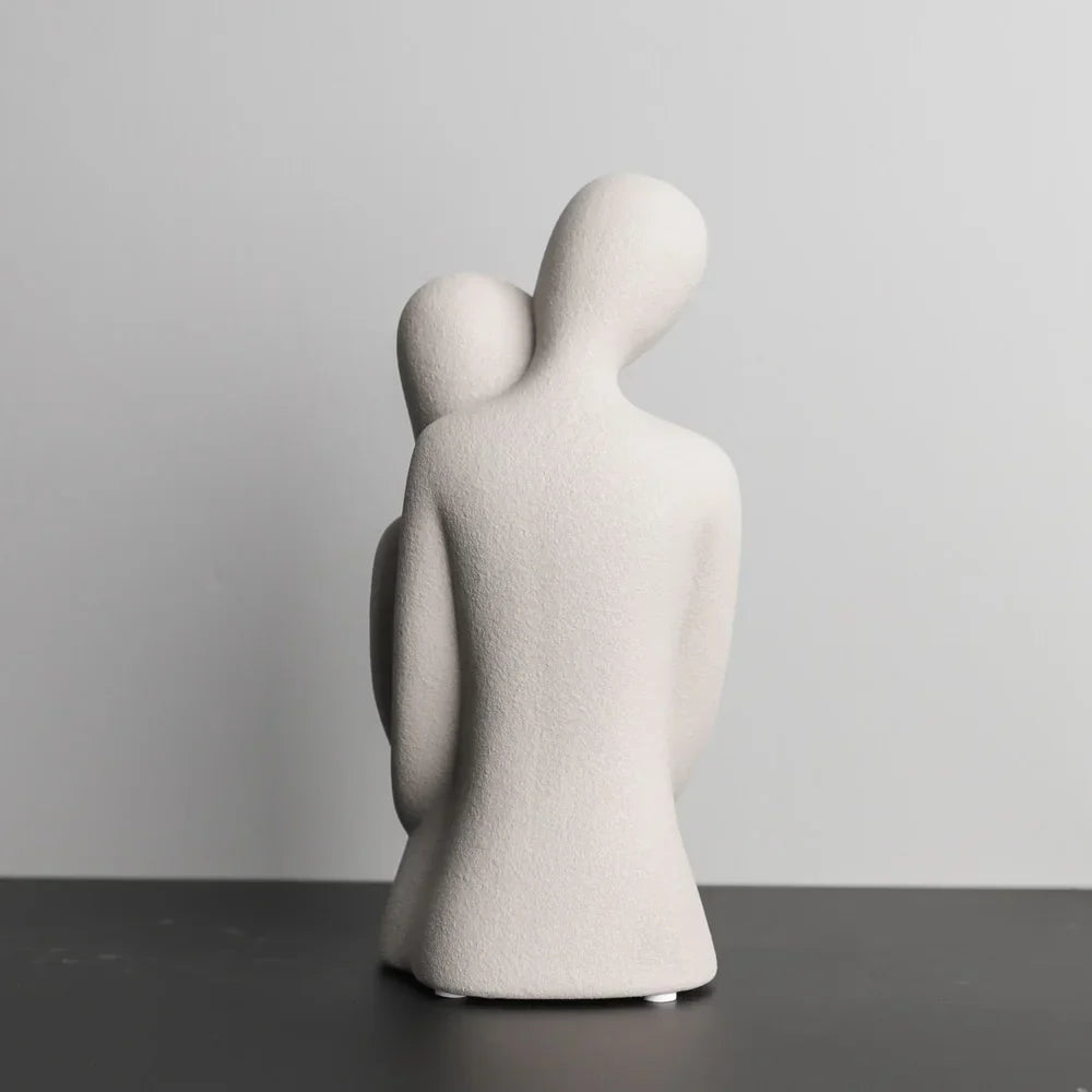 AMORIA Sculpture Couple | Nordique Abstrait | Céramique Mate | Blanc & Gris