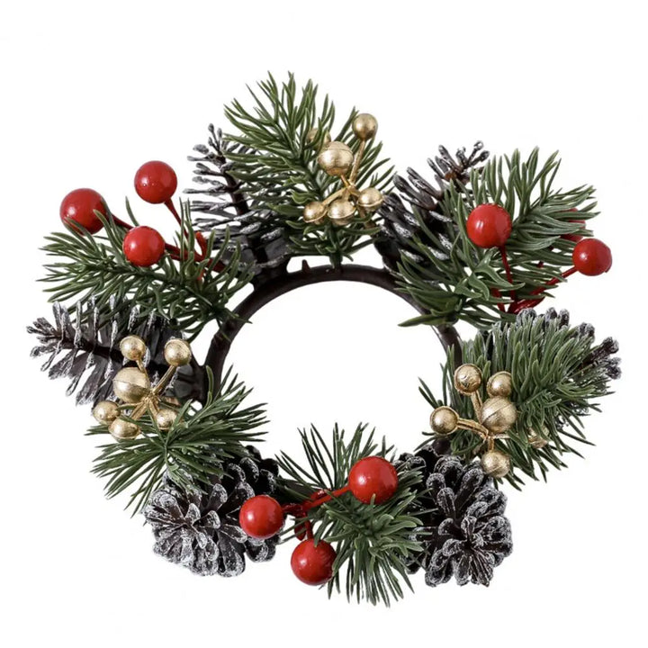 Couronne de Bougie NordicPine | Couronne de Noël avec cônes de pin et baies | Couronne rustique en aiguilles de pin | Décoration de table festive