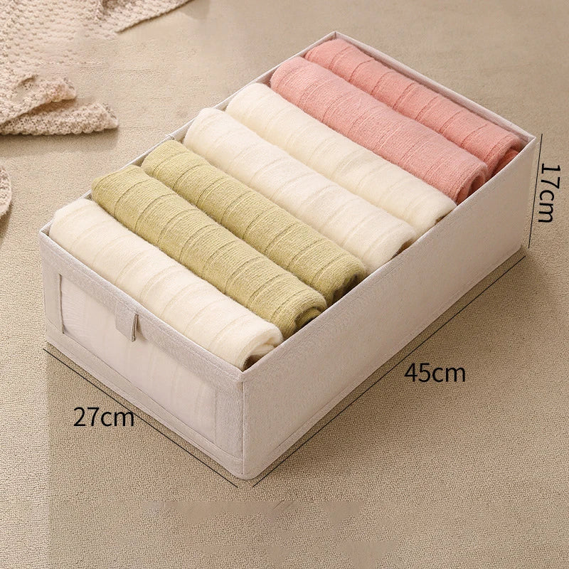 Boîte de rangement pour vêtements avec fenêtre | Pliable & Respirante | Boîte en lin VistaLino en M/L/XL