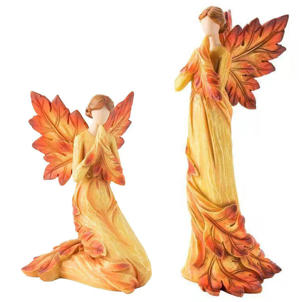 AUTUMNIA Ange en Feuille d'Érable | Figurine en Résine | Décoration Angélique Automnale | 10–15 cm | Pour la Maison & le Jardin