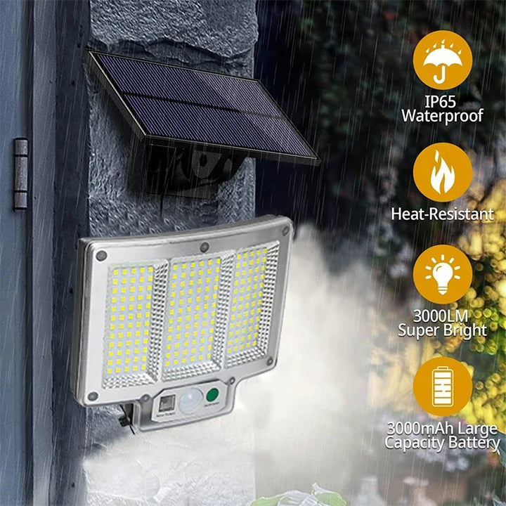Solvalux Applique Solaire Murale avec Détecteur de Mouvement | 192 LEDs | Panneau Solaire Amovible avec Câble de 5 m | 4 Modes & Télécommande | Étanche IP65