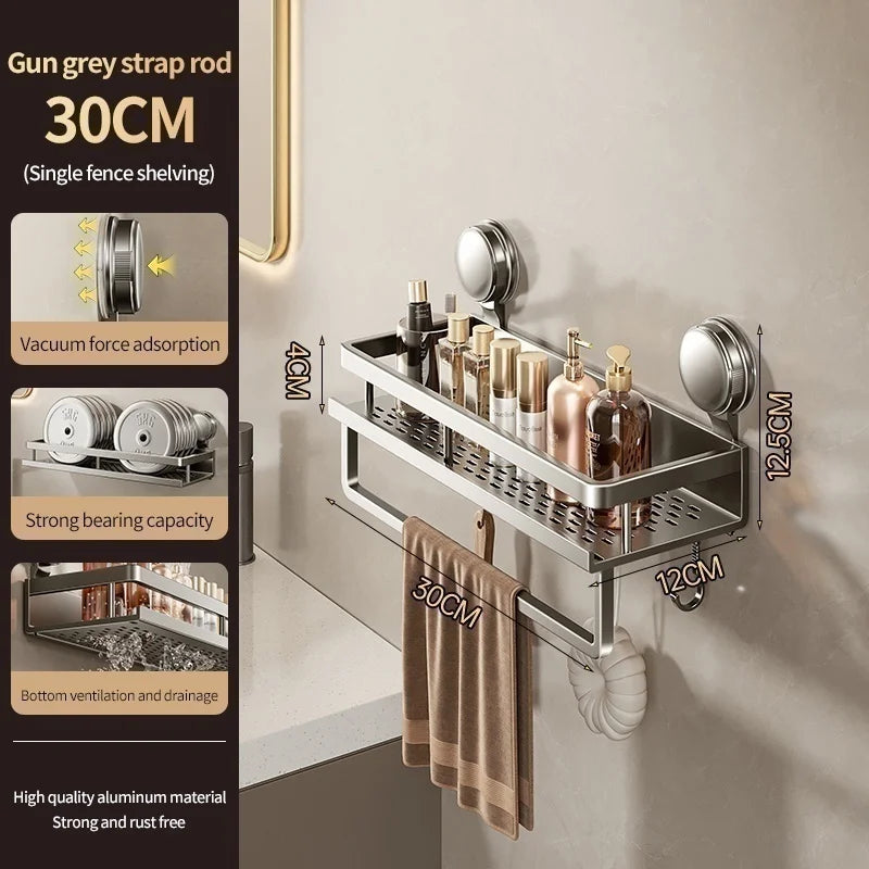 Étagère murale avec ventouse | Pas de perçage nécessaire | Aluminium & ABS | Salle de bain & Cuisine