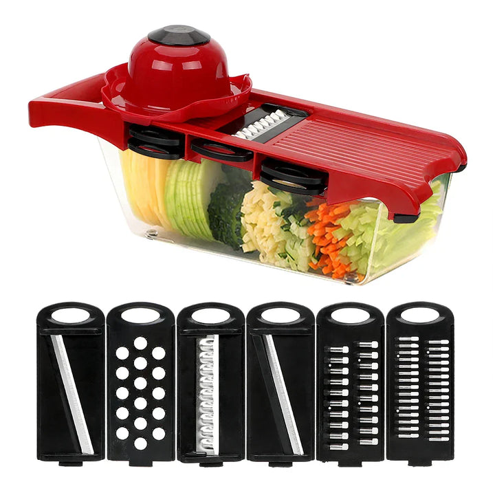 Ensemble de coupe de légumes 9 pièces | Avec boîte de collecte et protection des doigts | SchnittMeister Pro en rouge