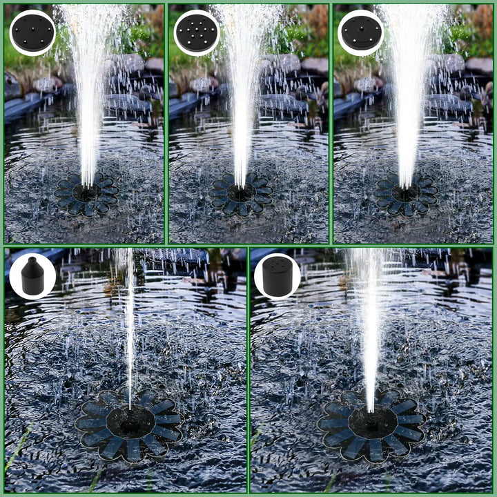 Fontaine de jardin solaire Spring | 5 buses interchangeables | Économique en énergie & sans entretien | Pour étang, abreuvoir pour oiseaux & balcon