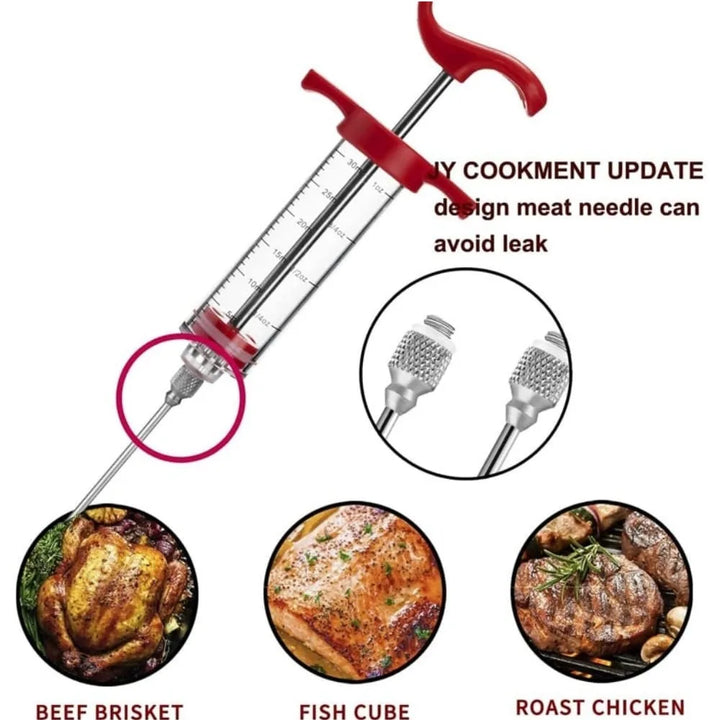 FLAVORYX Pistolet à marinade | Pistolet à viande pour BBQ & rôtisserie | Avec aiguilles en acier inoxydable pour marinades liquides & épicées | 60 ml de volume