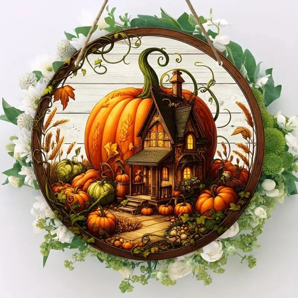 Panneau en bois AutumnHarvest | Couronne de bienvenue ronde | Décoration d'automne faite à la main | Ø 20 cm