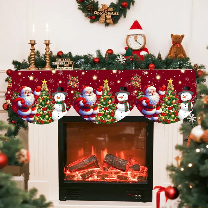 MerryMantel Écharpe de Cheminée Noël | Design Père Noël & Bonhomme de Neige | Décoration pour Cheminée & Salon | 100 % Polyester | Édition 2025–2026