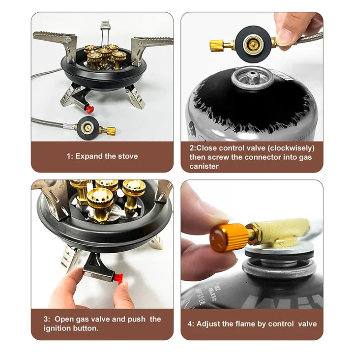 Flamurion Camping-Brûleur à gaz 16000W avec allumage piezo | Brûleur à gaz haute pression pliable pour extérieur et situations d'urgence | Pour butane/propane