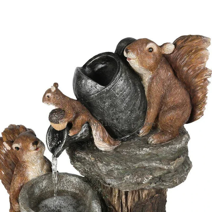 Fontaine Deko Solaire Lunaverde Canard & Écureuil | Figurine de jardin avec lumière LED | Résine synthétique résistante aux intempéries | Pour terrasse & balcon