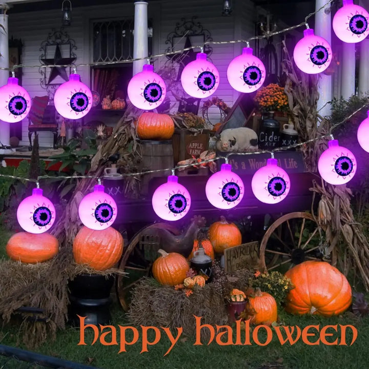 Guirlande LED Halloween CreepyEyes | 20 LED Globes Oculaires | Pour Maison, Jardin & Fête