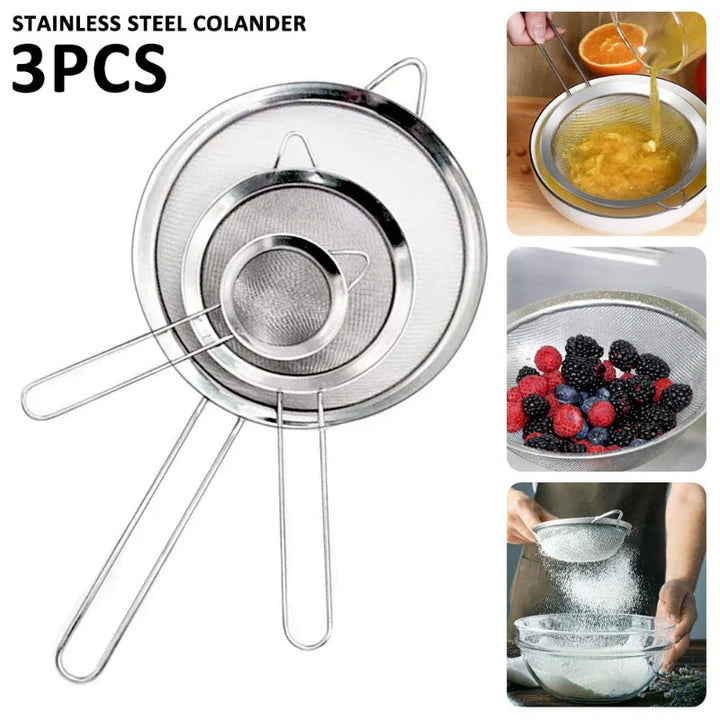 Ensemble de tamis de cuisine en acier inoxydable ProSift MeshLine | 3 pièces | Tamis fin pour farine, jus, lait de soja et pâtes | 8/10/14 cm de diamètre