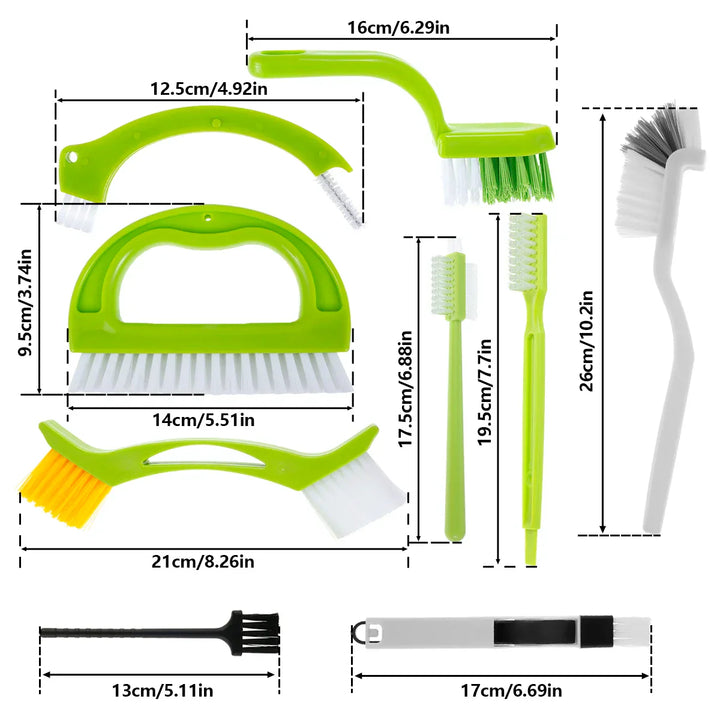Set de brosses de nettoyage Fugenix | Pack de 9 brosses pour joints et rainures | Ergonomique & Réutilisable | Pour salle de bain, cuisine & fenêtres