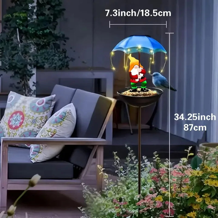 Lampe de Jardin Solaire ElfBird | Avec Abreuvoir et Figurine de Fée | Lampe Solaire d'Extérieur en Fonte | Résistante aux Intempéries & Décorative