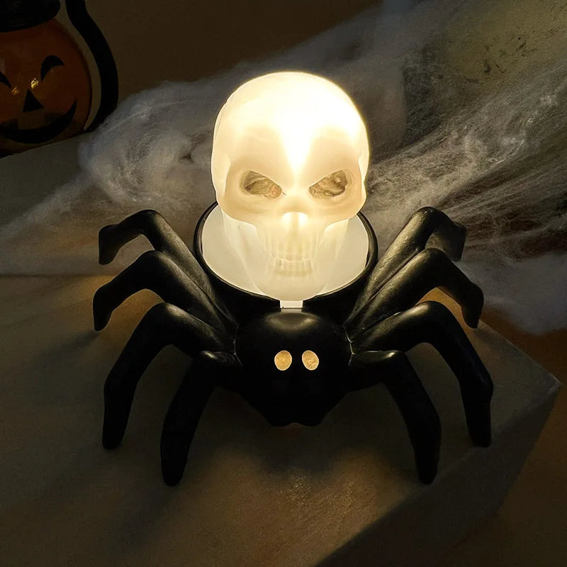 Halloween-Deko CreepyFlame | Bougie LED avec Araignée & Crâne | Lampe Effrayante pour Maison, Bar & Fête