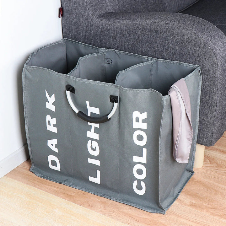 Panier à linge CarryWash avec poignées | Portable et pliable | Tissu Oxford | 60×32×49 cm | Gris clair/Gris foncé