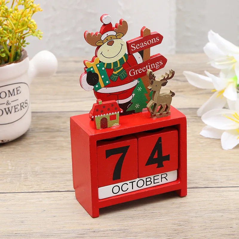 Calendrier de compte à rebours de Noël en bois | Père Noël, renne & bonhomme de neige | Décoration de table artisanale | Édition hivernale limitée