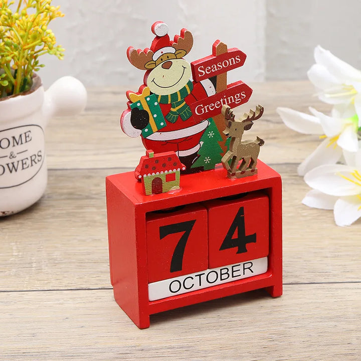 Calendrier de compte à rebours de Noël en bois | Père Noël, renne & bonhomme de neige | Décoration de table artisanale | Édition hivernale limitée